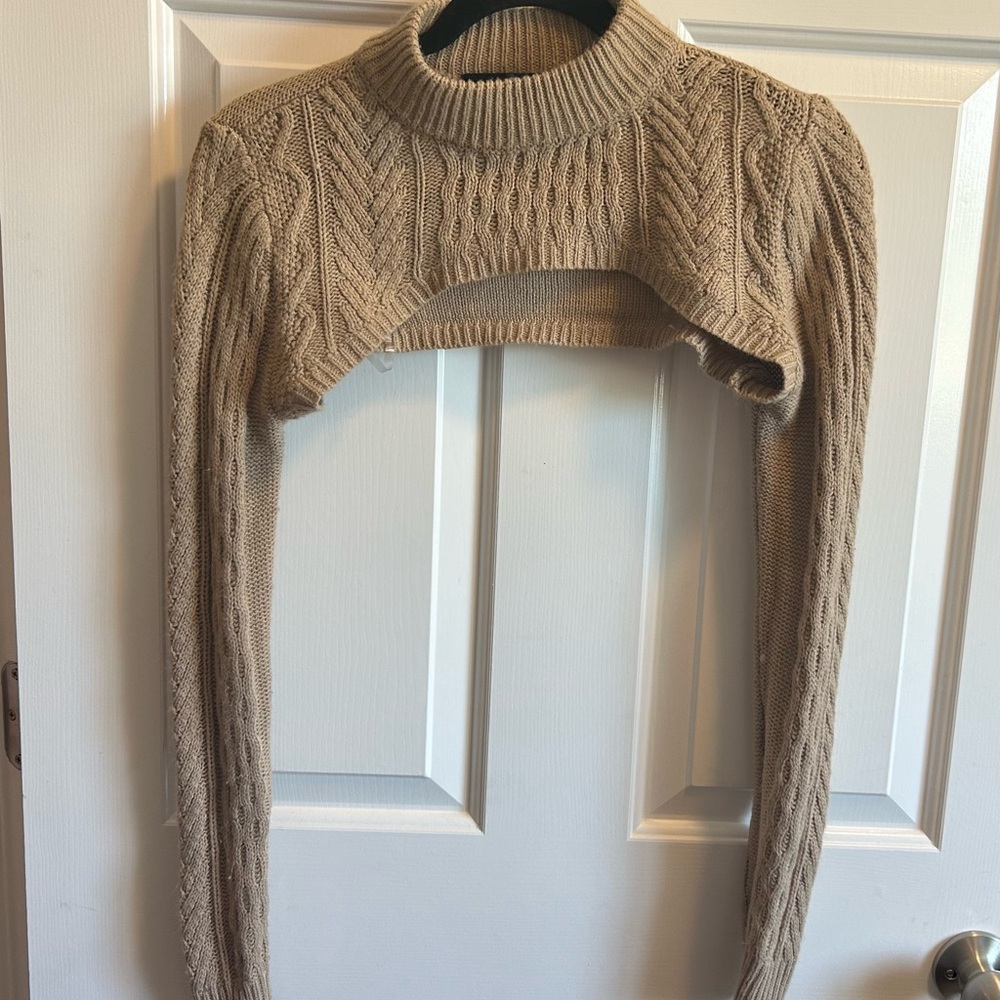 Almost Famous Tan Cable Knit Shrug Sweater